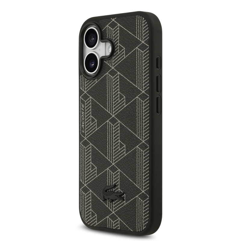 Apple iPhone 17 Case Lacoste Original Licensed M-Safe Charging Feature PU Leather Design Card Holder Mixed Monogram Pattern Cover - 6