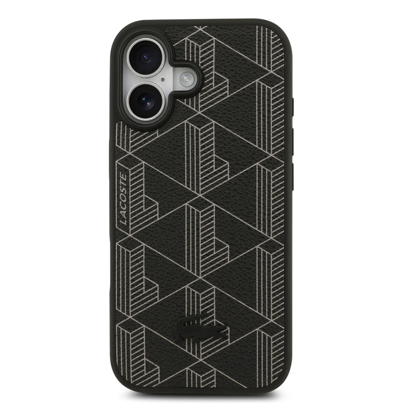 Apple iPhone 17 Case Lacoste Original Licensed M-Safe Charging Feature PU Leather Design Card Holder Mixed Monogram Pattern Cover - 5
