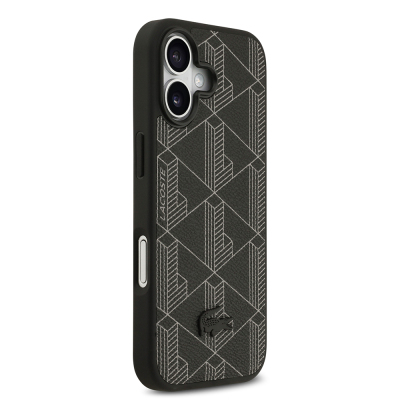 Apple iPhone 17 Case Lacoste Original Licensed M-Safe Charging Feature PU Leather Design Card Holder Mixed Monogram Pattern Cover - 2