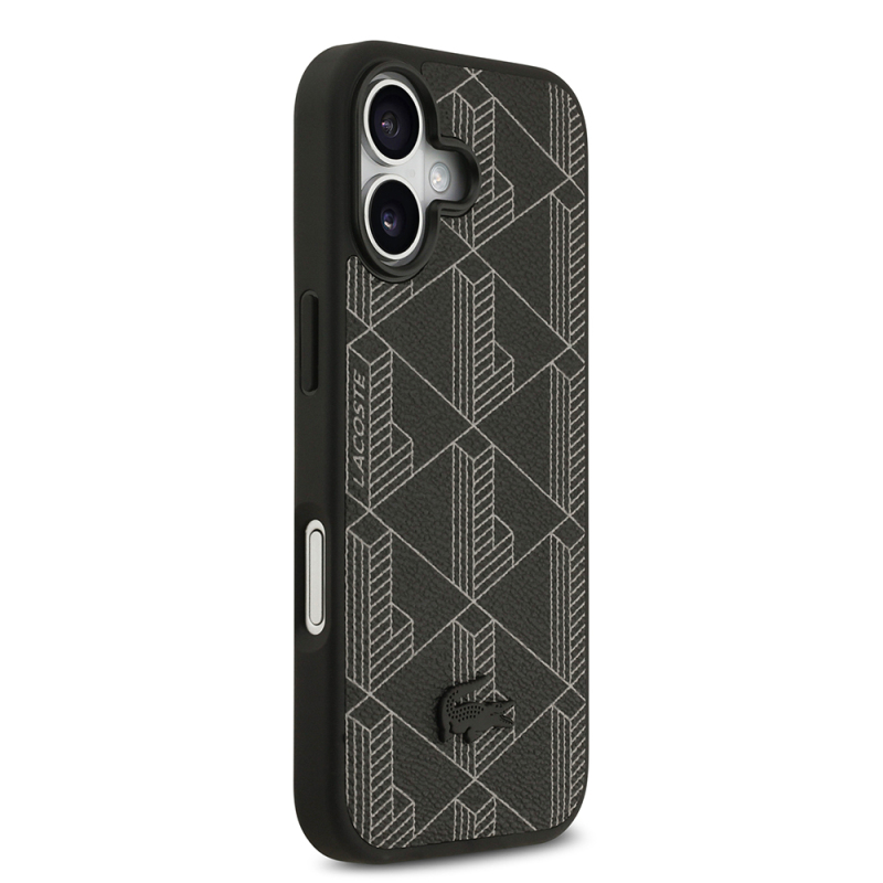 Apple iPhone 17 Case Lacoste Original Licensed M-Safe Charging Feature PU Leather Design Card Holder Mixed Monogram Pattern Cover - 2