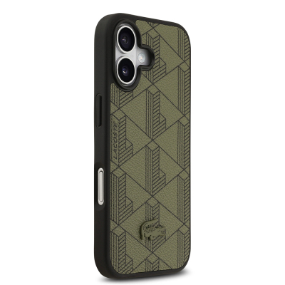 Apple iPhone 17 Case Lacoste Original Licensed M-Safe Charging Feature PU Leather Design Card Holder Mixed Monogram Pattern Cover - 16