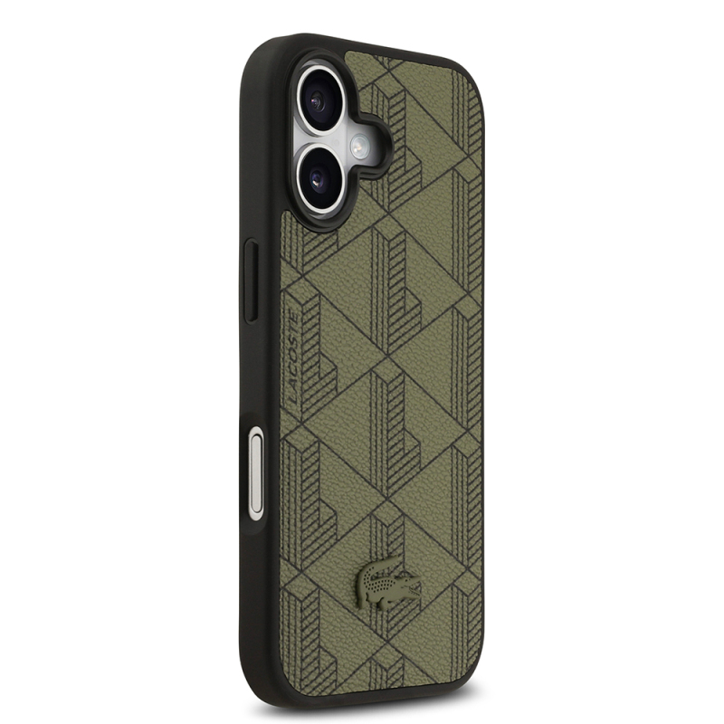 Apple iPhone 17 Case Lacoste Original Licensed M-Safe Charging Feature PU Leather Design Card Holder Mixed Monogram Pattern Cover - 16