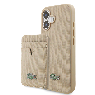 Apple iPhone 17 Case Lacoste Original Licensed M-Safe Charging Feature PU Pique Pattern Metal Logo Card Holder Cover - 2