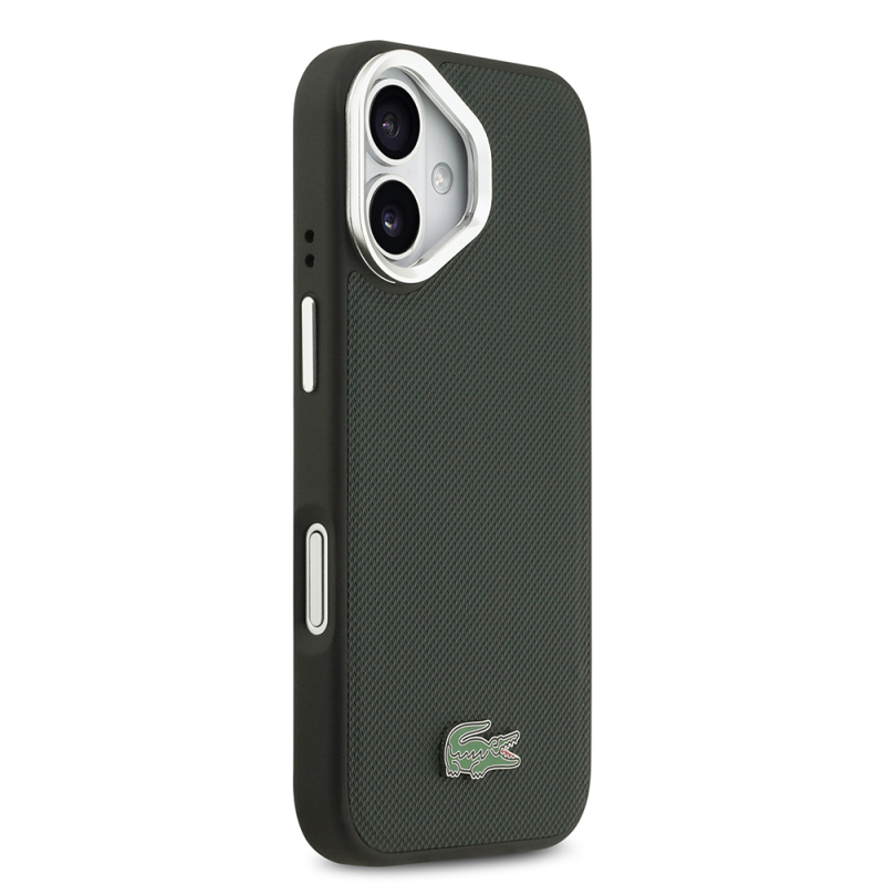 Apple iPhone 17 Case Lacoste Original Licensed M-safe Charging Feature PU Pique Pattern Stand Metal Logo Cover - 21