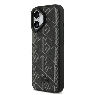 Apple iPhone 17 Case Lacoste Original Licensed M-safe Charging Feature Stand PU Leather Mixed Monogram Pattern Cover - 3