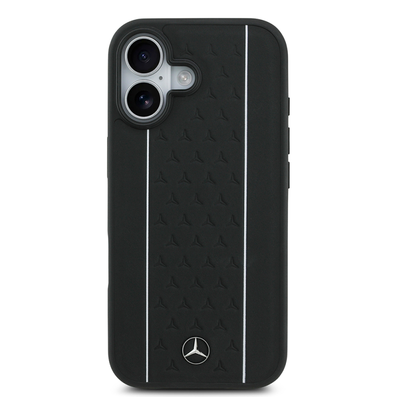 Apple iPhone 17 Case Mercedes Benz Original Licensed M-Safe Charging Feature Striped Star Patterned Metal Logo Leather Cover - 4