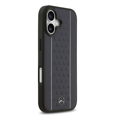 Apple iPhone 17 Case Mercedes Benz Original Licensed M-Safe Charging Feature Striped Star Patterned Metal Logo Leather Cover - 14