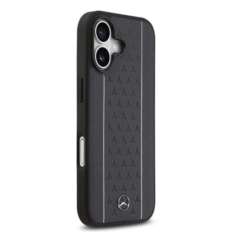 Apple iPhone 17 Case Mercedes Benz Original Licensed M-Safe Charging Feature Striped Star Patterned Metal Logo Leather Cover - 14