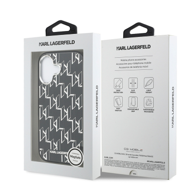 Apple iPhone 17 Case Original Licensed M-Safe Charging Feature Karl Lagerfeld IML Printed Monogram Design Cover - 9
