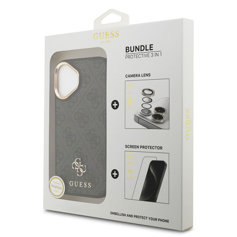 Apple iPhone 17 Guess Original Licensed 4G and Text Logo Case + Screen Protector + Lens Protector 3-in-1 Accessory Set - 2