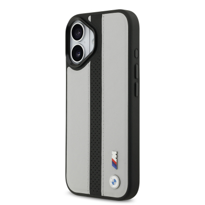 Apple iPhone 17 Kılıf BMW Orjinal Lisanslı M-safe Şarj Özellikli Deri Arka Yüzey Metal Logolu Delikli Şerit Tasarımlı Kapak - 3