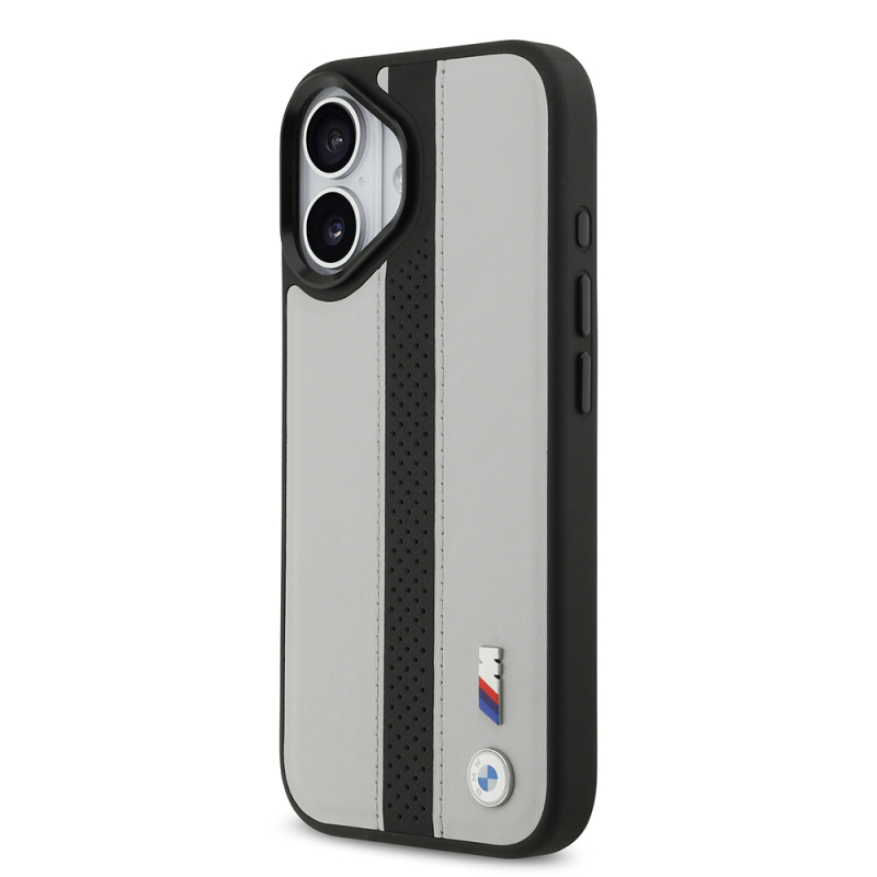 Apple iPhone 17 Kılıf BMW Orjinal Lisanslı M-safe Şarj Özellikli Deri Arka Yüzey Metal Logolu Delikli Şerit Tasarımlı Kapak - 3