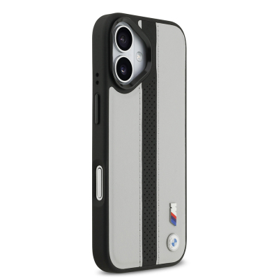 Apple iPhone 17 Kılıf BMW Orjinal Lisanslı M-safe Şarj Özellikli Deri Arka Yüzey Metal Logolu Delikli Şerit Tasarımlı Kapak - 5