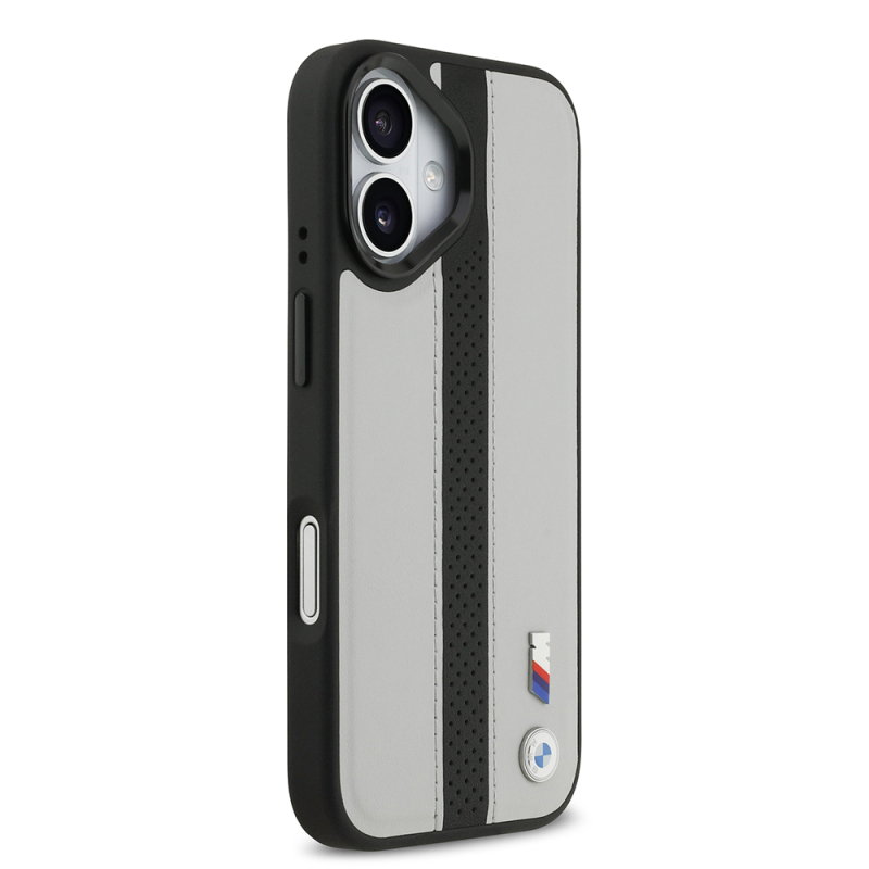 Apple iPhone 17 Kılıf BMW Orjinal Lisanslı M-safe Şarj Özellikli Deri Arka Yüzey Metal Logolu Delikli Şerit Tasarımlı Kapak - 5