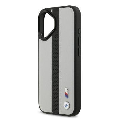 Apple iPhone 17 Kılıf BMW Orjinal Lisanslı M-safe Şarj Özellikli Deri Arka Yüzey Metal Logolu Delikli Şerit Tasarımlı Kapak - 7