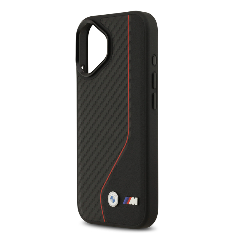 Apple iPhone 17 Kılıf BMW Orjinal Lisanslı M-safe Şarj Özellikli Metal BMW ve M Logolu PU Karbon Tasarımlı Kapak - 4
