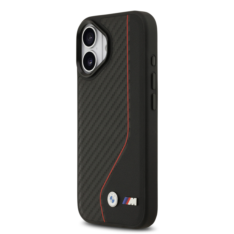 Apple iPhone 17 Kılıf BMW Orjinal Lisanslı M-safe Şarj Özellikli Metal BMW ve M Logolu PU Karbon Tasarımlı Kapak - 6