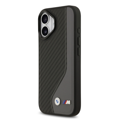 Apple iPhone 17 Kılıf BMW Orjinal Lisanslı M-safe Şarj Özellikli Metal BMW ve M Logolu PU Karbon Tasarımlı Kapak - 11