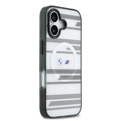 Apple iPhone 17 Kılıf BMW Orjinal Lisanslı M-safe Şarj Özellikli Metal Kamera Butonlu Yatay Şeritli M Dizayn Kapak - 13