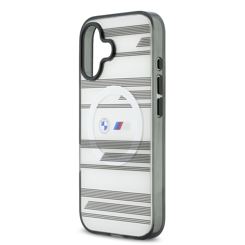 Apple iPhone 17 Kılıf BMW Orjinal Lisanslı M-safe Şarj Özellikli Metal Kamera Butonlu Yatay Şeritli M Dizayn Kapak - 15