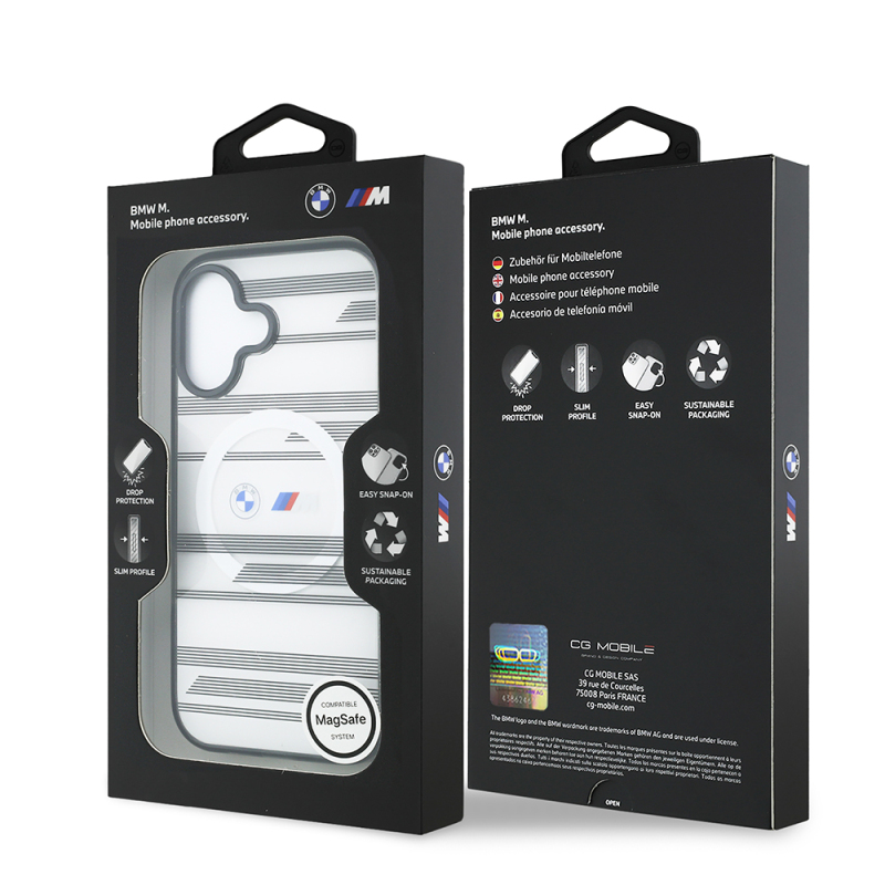 Apple iPhone 17 Kılıf BMW Orjinal Lisanslı M-safe Şarj Özellikli Metal Kamera Butonlu Yatay Şeritli M Dizayn Kapak - 17