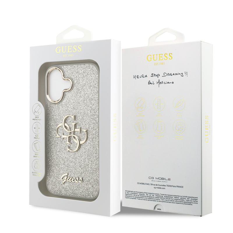 Apple iPhone 17 Kılıf Guess Orjinal Lisanslı 4G Büyük Metal Kamera Çerçeveli ve Logolu Glitter Kapak - 26