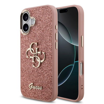 Apple iPhone 17 Kılıf Guess Orjinal Lisanslı 4G Büyük Metal Kamera Çerçeveli ve Logolu Glitter Kapak - 4