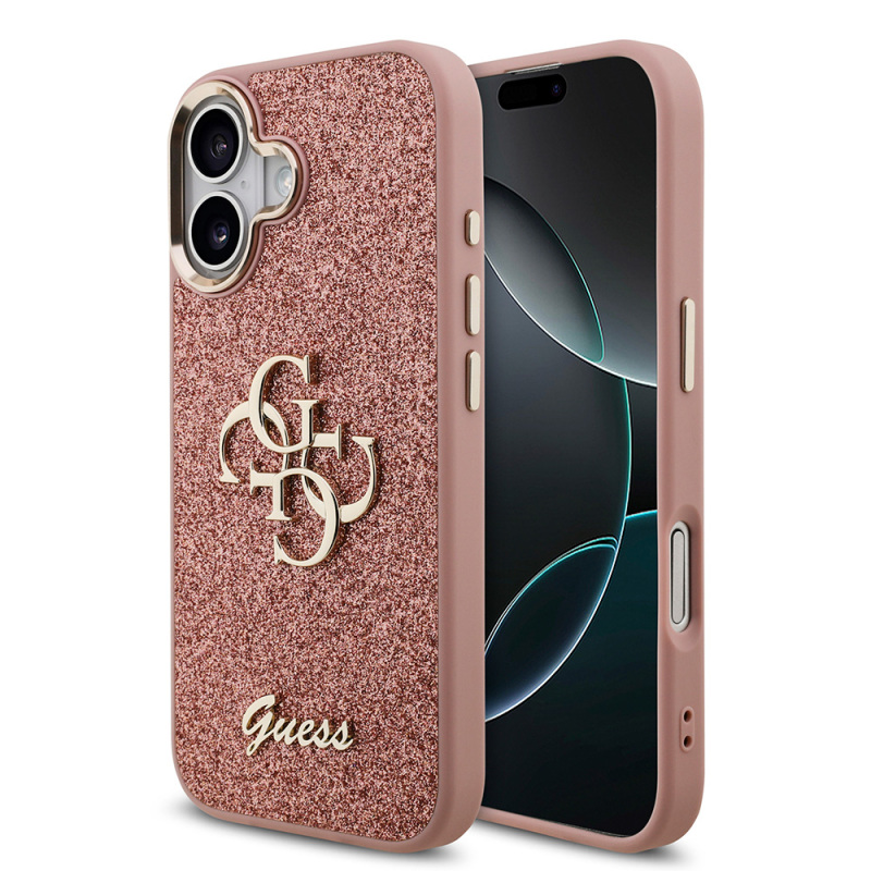 Apple iPhone 17 Kılıf Guess Orjinal Lisanslı 4G Büyük Metal Kamera Çerçeveli ve Logolu Glitter Kapak - 4