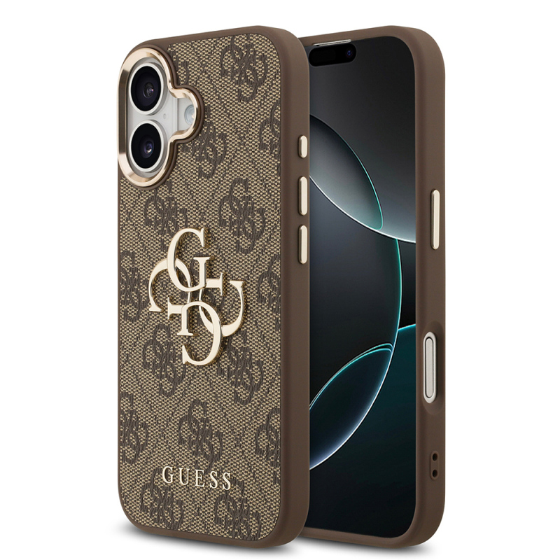 Apple iPhone 17 Kılıf Guess Orjinal Lisanslı Gold Metal Kamera Çerçeveli 4G Desenli Metal Büyük 4G ve Yazı Logolu Kapak - 2