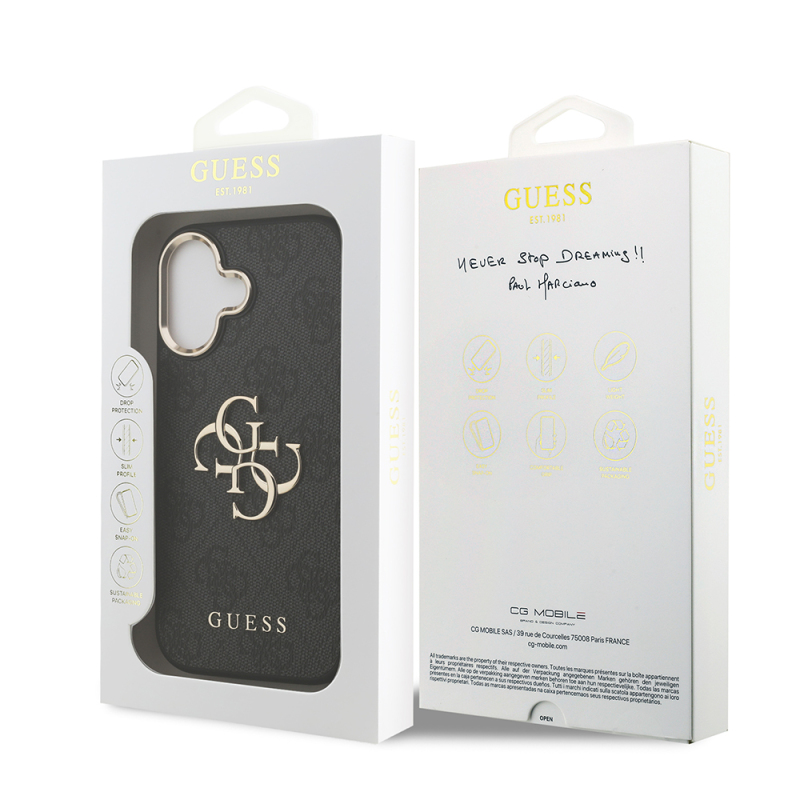 Apple iPhone 17 Kılıf Guess Orjinal Lisanslı Gold Metal Kamera Çerçeveli 4G Desenli Metal Büyük 4G ve Yazı Logolu Kapak - 18