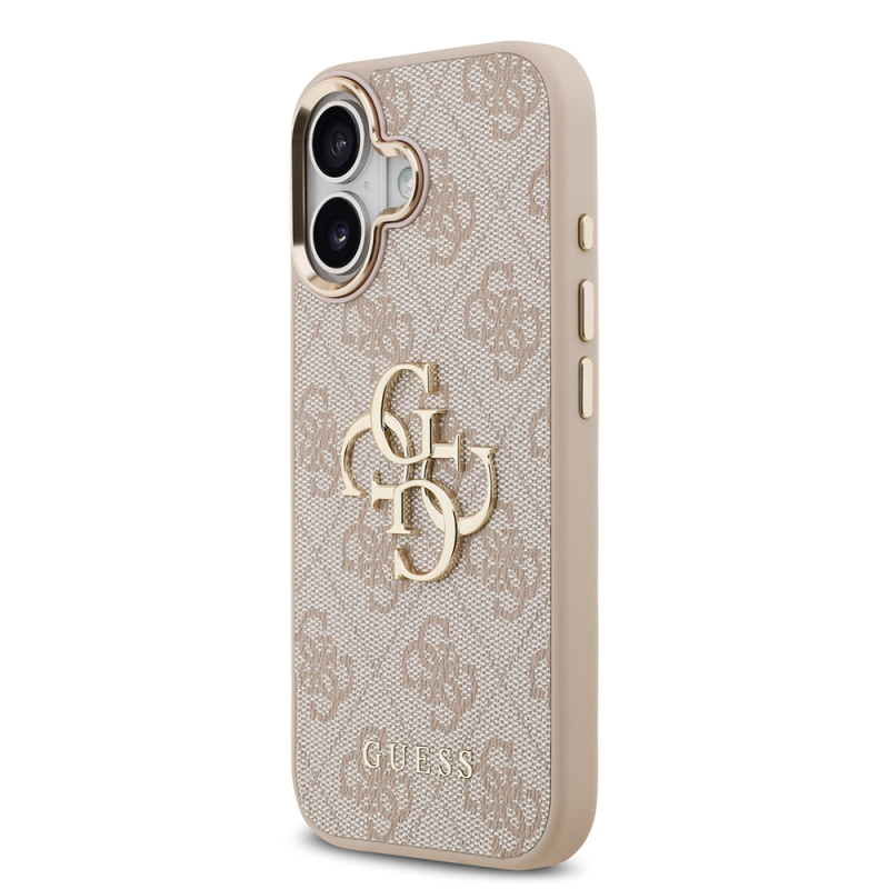 Apple iPhone 17 Kılıf Guess Orjinal Lisanslı Gold Metal Kamera Çerçeveli 4G Desenli Metal Büyük 4G ve Yazı Logolu Kapak - 19