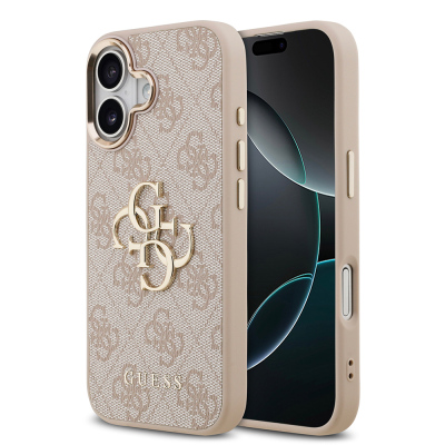 Apple iPhone 17 Kılıf Guess Orjinal Lisanslı Gold Metal Kamera Çerçeveli 4G Desenli Metal Büyük 4G ve Yazı Logolu Kapak - 4