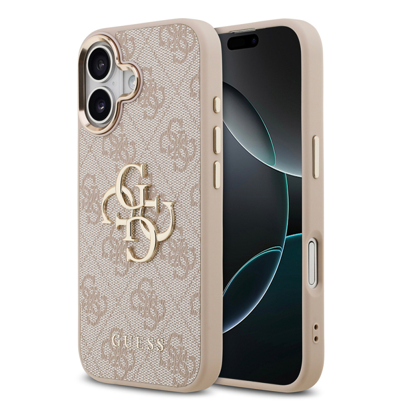 Apple iPhone 17 Kılıf Guess Orjinal Lisanslı Gold Metal Kamera Çerçeveli 4G Desenli Metal Büyük 4G ve Yazı Logolu Kapak - 4