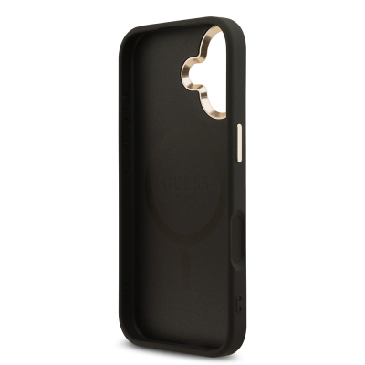 Apple iPhone 17 Kılıf Guess Orjinal Lisanslı Gold Metal Kamera Çerçeveli Taşlı Üçgen Logo 4G Desenli Kapak - 9