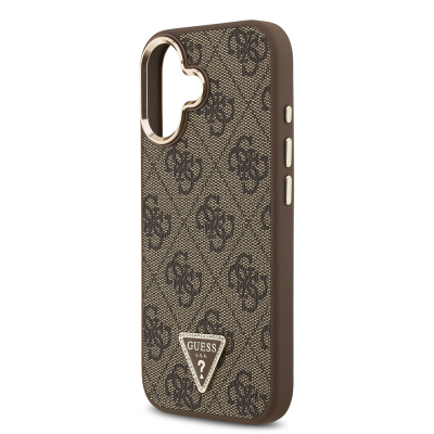 Apple iPhone 17 Kılıf Guess Orjinal Lisanslı Gold Metal Kamera Çerçeveli Taşlı Üçgen Logo 4G Desenli Kapak - 15