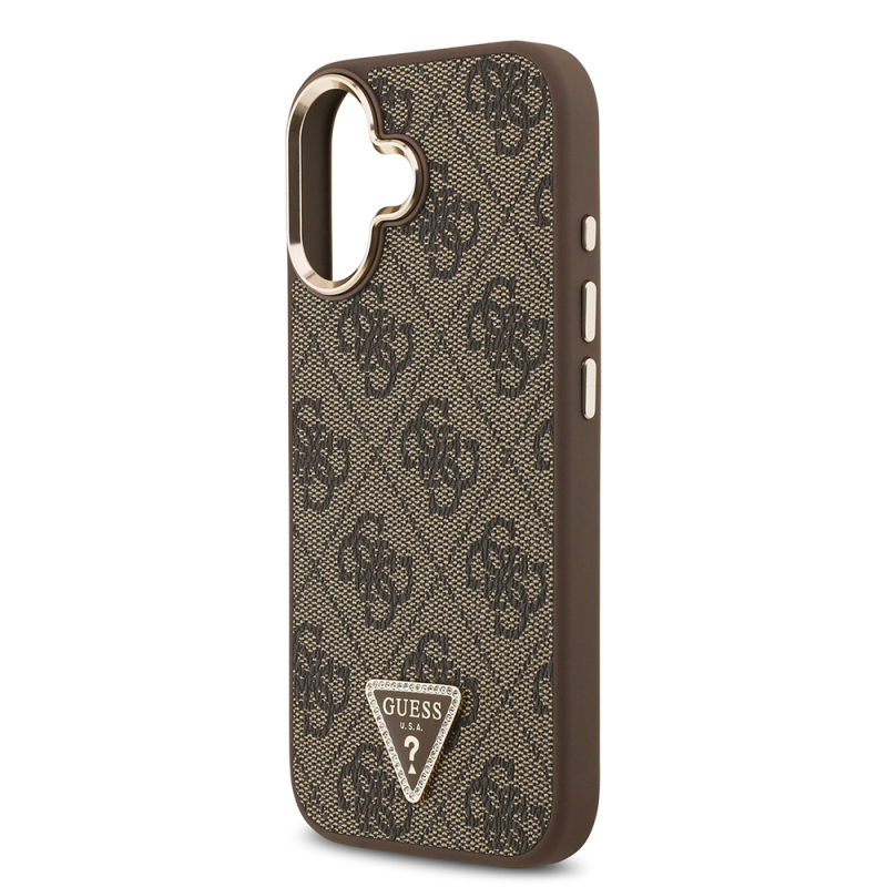 Apple iPhone 17 Kılıf Guess Orjinal Lisanslı Gold Metal Kamera Çerçeveli Taşlı Üçgen Logo 4G Desenli Kapak - 15