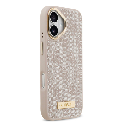 Apple iPhone 17 Kılıf Guess Orjinal Lisanslı M-safe Şarj Özellikli 4G Desenli PU Metal Plaka Klasik Logolu Kapak - 6