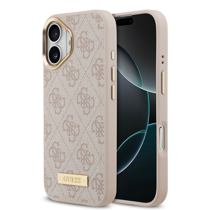 Apple iPhone 17 Kılıf Guess Orjinal Lisanslı M-safe Şarj Özellikli 4G Desenli PU Metal Plaka Klasik Logolu Kapak - 2