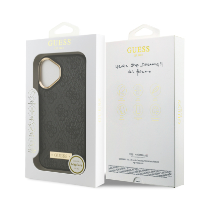 Apple iPhone 17 Kılıf Guess Orjinal Lisanslı M-safe Şarj Özellikli 4G Desenli PU Metal Plaka Klasik Logolu Kapak - 24
