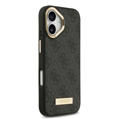 Apple iPhone 17 Kılıf Guess Orjinal Lisanslı M-safe Şarj Özellikli 4G Desenli PU Metal Plaka Klasik Logolu Kapak - 13