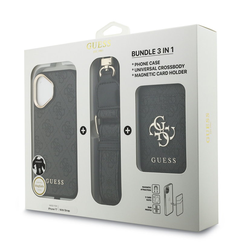 Apple iPhone 17 Kılıf Guess Orjinal Lisanslı M-safe Şarj Özellikli Askılı ve 4G Logo Kartlıklı Kapak - 24