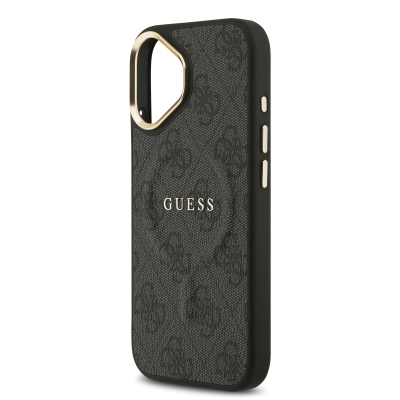 Apple iPhone 17 Kılıf Guess Orjinal Lisanslı M-safe Şarj Özellikli Gold Metal Kamera Çerçeveli PU Deri 4G Desenli Yazı Logolu Kapak - 7