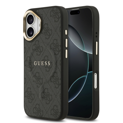 Apple iPhone 17 Kılıf Guess Orjinal Lisanslı M-safe Şarj Özellikli Gold Metal Kamera Çerçeveli PU Deri 4G Desenli Yazı Logolu Kapak - 2