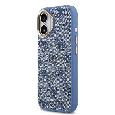 Apple iPhone 17 Kılıf Guess Orjinal Lisanslı M-safe Şarj Özellikli Gold Metal Kamera Çerçeveli PU Deri 4G Desenli Yazı Logolu Kapak - 20