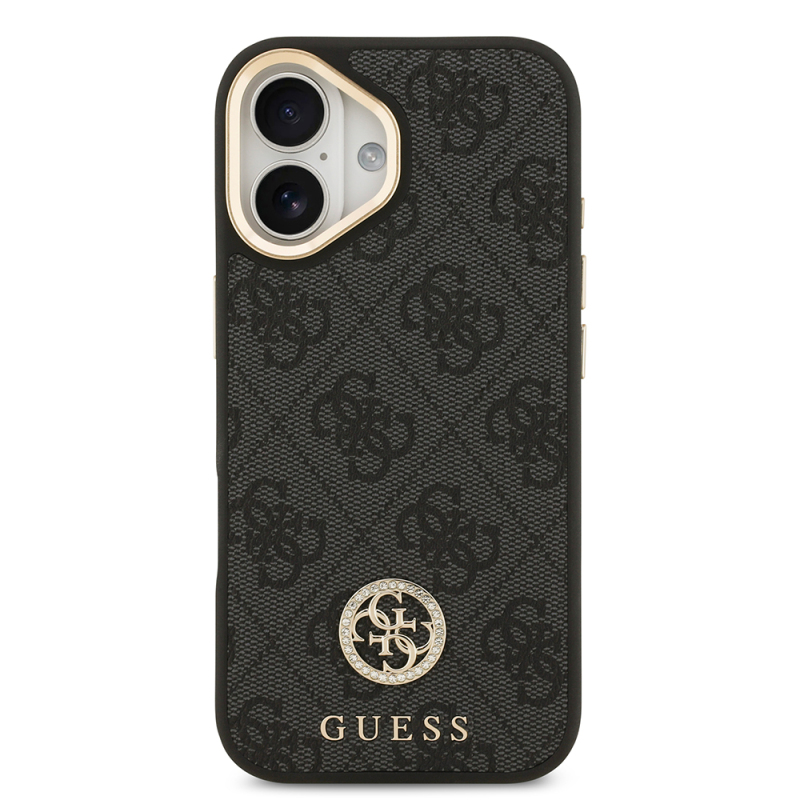 Apple iPhone 17 Kılıf Guess Orjinal Lisanslı M-safe Şarj Özellikli Gold Metal Kamera Çerçeveli Taşlı 4G Logolu Kapak - 4