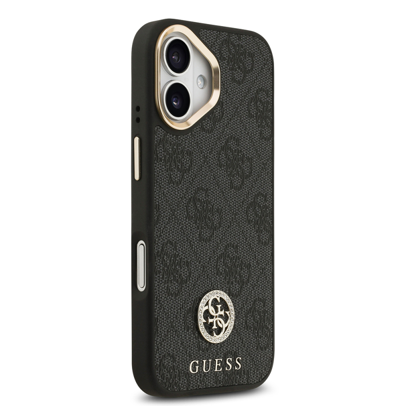 Apple iPhone 17 Kılıf Guess Orjinal Lisanslı M-safe Şarj Özellikli Gold Metal Kamera Çerçeveli Taşlı 4G Logolu Kapak - 5