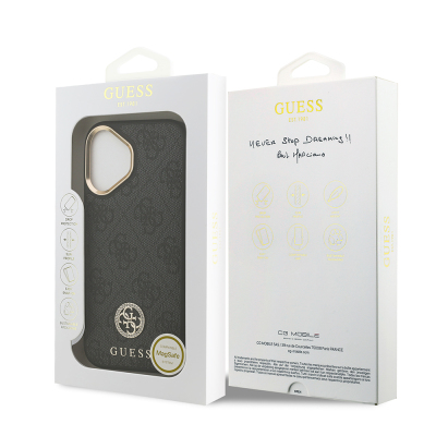 Apple iPhone 17 Kılıf Guess Orjinal Lisanslı M-safe Şarj Özellikli Gold Metal Kamera Çerçeveli Taşlı 4G Logolu Kapak - 16