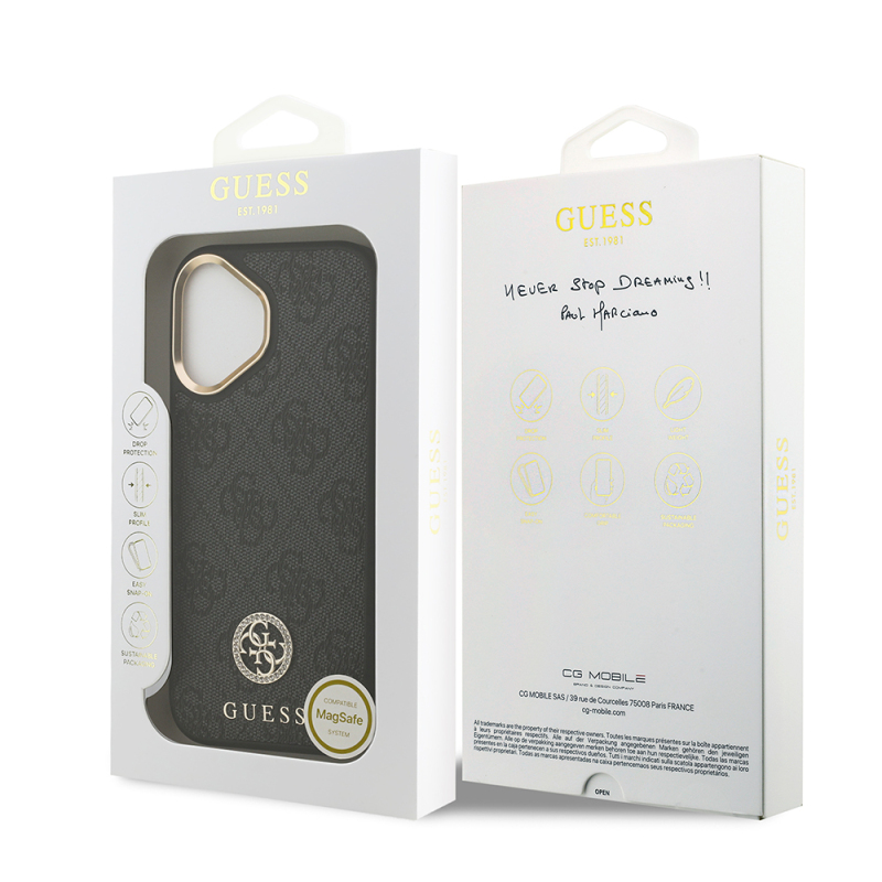 Apple iPhone 17 Kılıf Guess Orjinal Lisanslı M-safe Şarj Özellikli Gold Metal Kamera Çerçeveli Taşlı 4G Logolu Kapak - 16