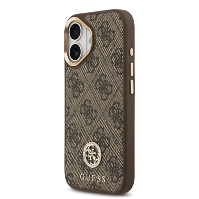 Apple iPhone 17 Kılıf Guess Orjinal Lisanslı M-safe Şarj Özellikli Gold Metal Kamera Çerçeveli Taşlı 4G Logolu Kapak - 10