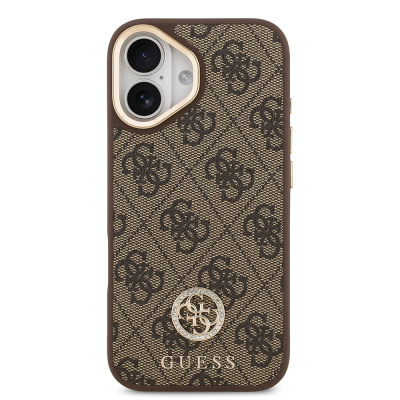 Apple iPhone 17 Kılıf Guess Orjinal Lisanslı M-safe Şarj Özellikli Gold Metal Kamera Çerçeveli Taşlı 4G Logolu Kapak - 11